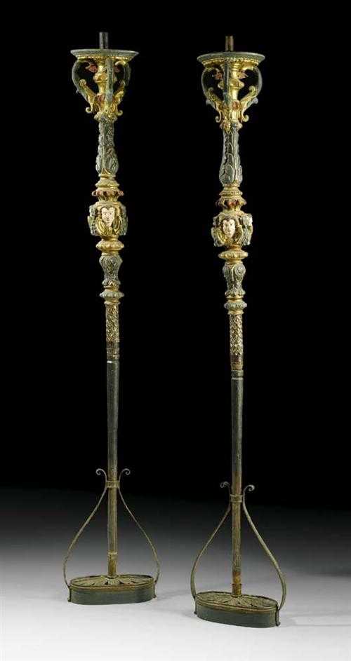 Appraisal: PAIR OF PAINTED PORTE-TORCHERES late Baroque Venice th century Wood