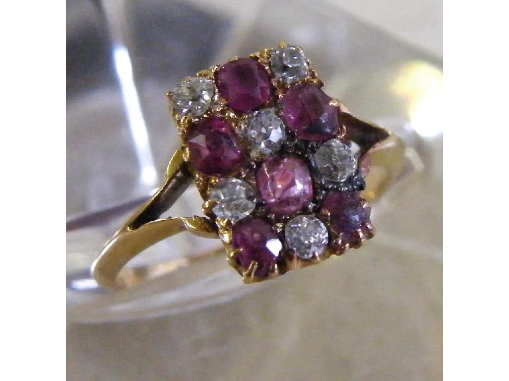 Appraisal: ct old cut diamond and ruby rectangular cluster ring gm