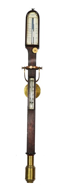 Appraisal: A VICTORIAN ROSEWOOD MARINE BAROMETER the angled ivory vernier scale