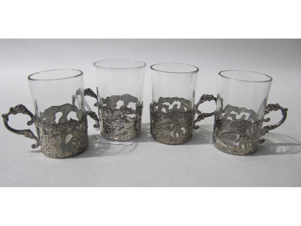 Appraisal: Set of four liquer glasses in silver holders London marks