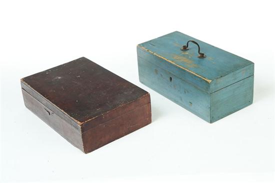 Appraisal: TWO PAINTED DOCUMENT BOXES American th century pine Dovetailed with