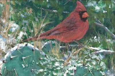 Appraisal: Brian Grimm American b Christmas Morning - Northern Cardinal Acrylic