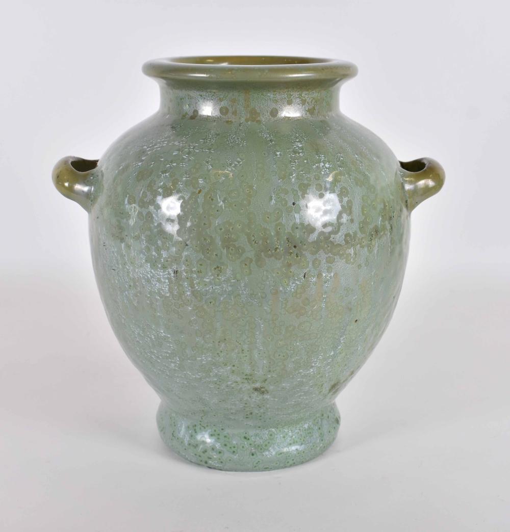 Appraisal: FULPER CRYSTALLINE CUCUMBER-GLAZED POTTERY VASECirca Unmarked The ovoid vessel with