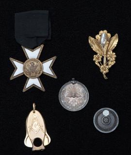 Appraisal: Group of Five of Raymond's Medallions Badges and Pins Group