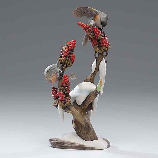 Appraisal: Boehm Tufted Titmice American A painted porcelain Boehm sculpture of