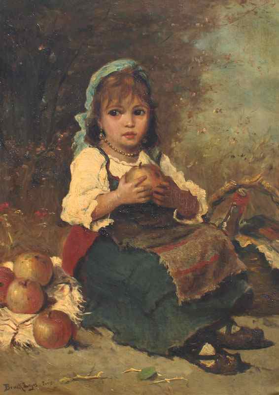 Appraisal: BRUCK Lajos Hungarian - Young Peasant Girl With Apples Oil