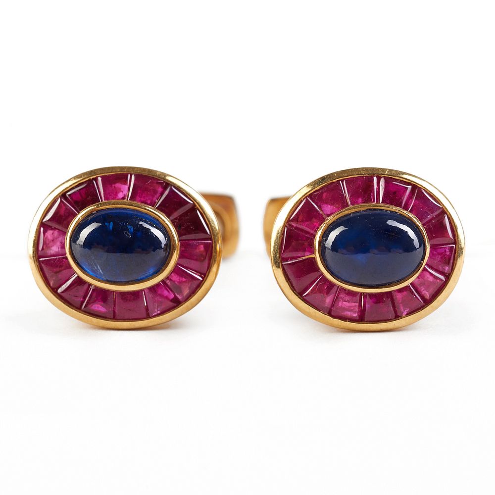 Appraisal: Giovane K Gold Sapphire Ruby Cufflinks Giovane Italy Pair of