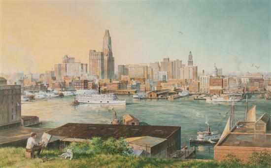 Appraisal: Paul McGehee American b ''Old Baltimore Harbor'' color screenprint ed