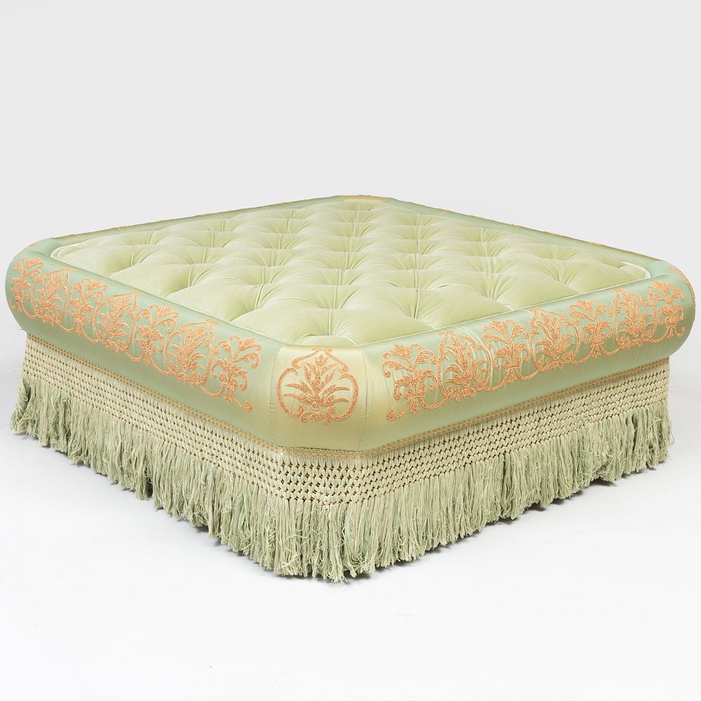 Appraisal: Large Button Tufted Velvet and Embriodered Silk Ottoman x x