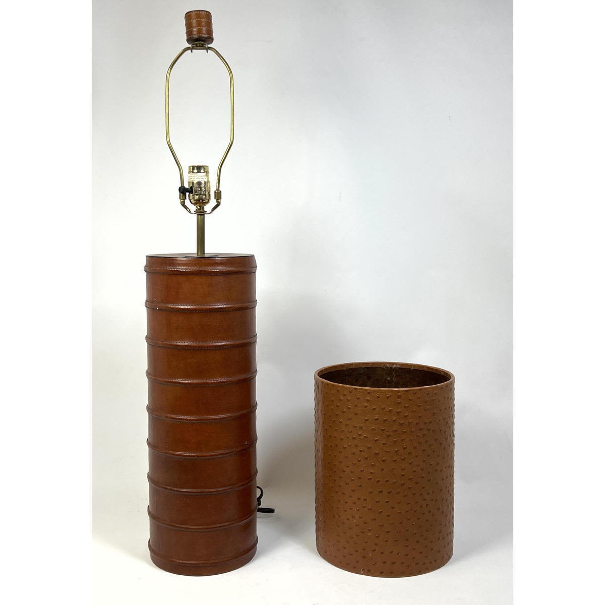 Appraisal: pcs Jacques Adnet style lamp with Ostrich Style Skin Wastebasket