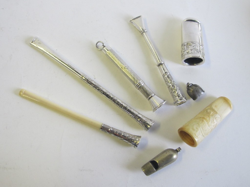 Appraisal: Lot comprising assorted silver white metal and ivory cigar and