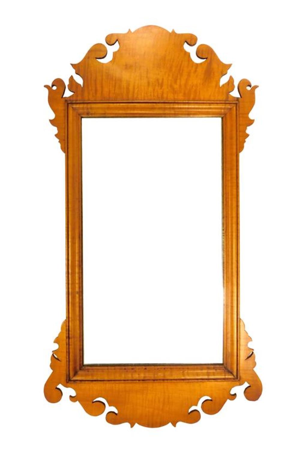 Appraisal: Eldred Wheeler tiger maple wall mirror Chippendale style with carved