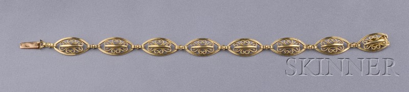 Appraisal: Art Nouveau kt Gold Bracelet France of navette-form links with