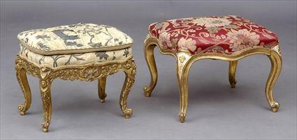 Appraisal: CONTINENTAL PAINTED AND PARCEL-GILT STOOL Together with a Regence-style giltwood