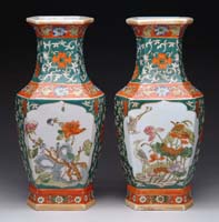 Appraisal: PAIR OF ORIENTAL VASES Vases decorated with two panels of