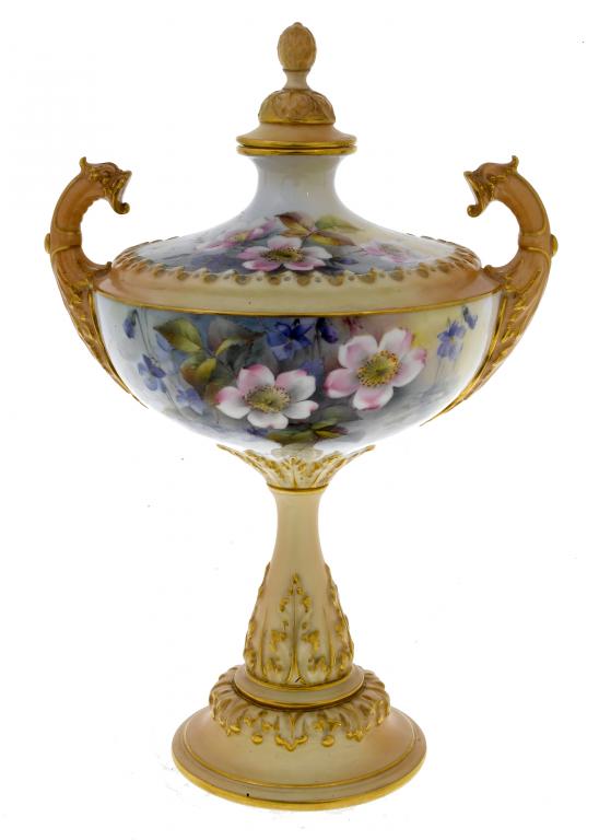 Appraisal: A ROYAL WORCESTER VASE AND COVER of ogee form on