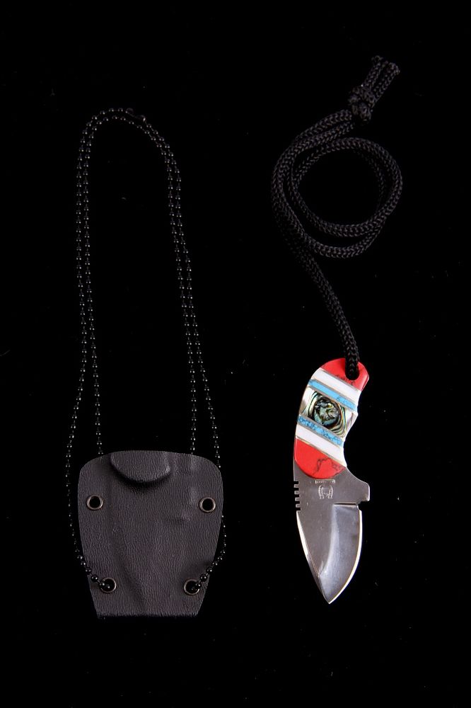 Appraisal: Rough Rider Inlaid Knife Lanyard Necklace Sheath For your consideration