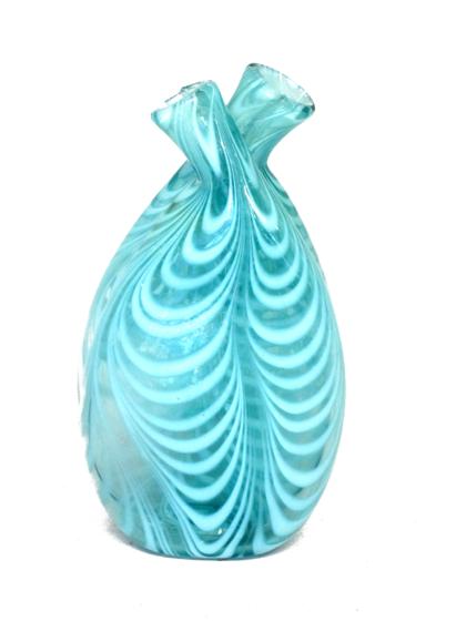 Appraisal: Blown aquamarine white pulled loop double flask th century