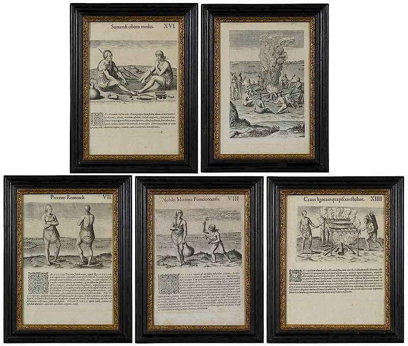 Appraisal: Theodor de Bry German Flemish Five rare copper plate engravings