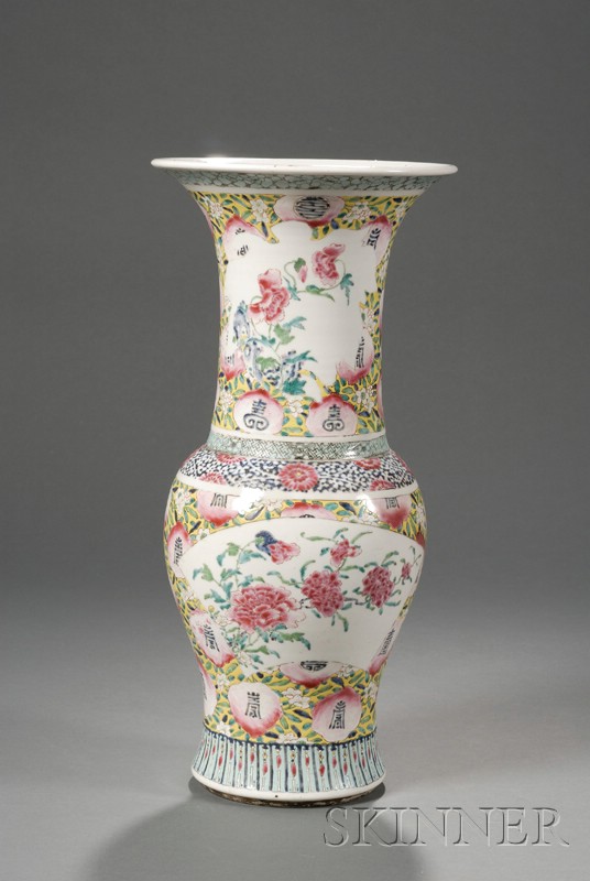 Appraisal: Chinese Enamel Decorated Porcelain Vase th century baluster-form with famille