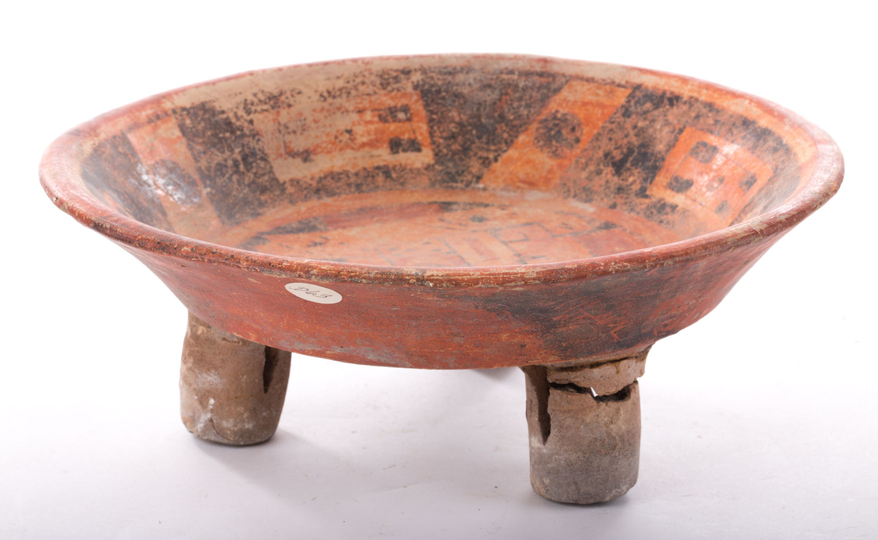 Appraisal: Mayan pottery tripod bowl polychrome with rattle feet in Diam