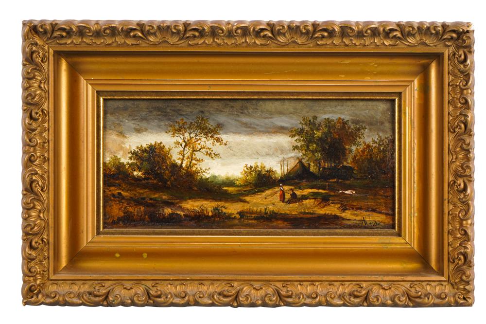 Appraisal: DUTCH SCHOOL FIGURES IN A LANDSCAPEoil on wood panel signed