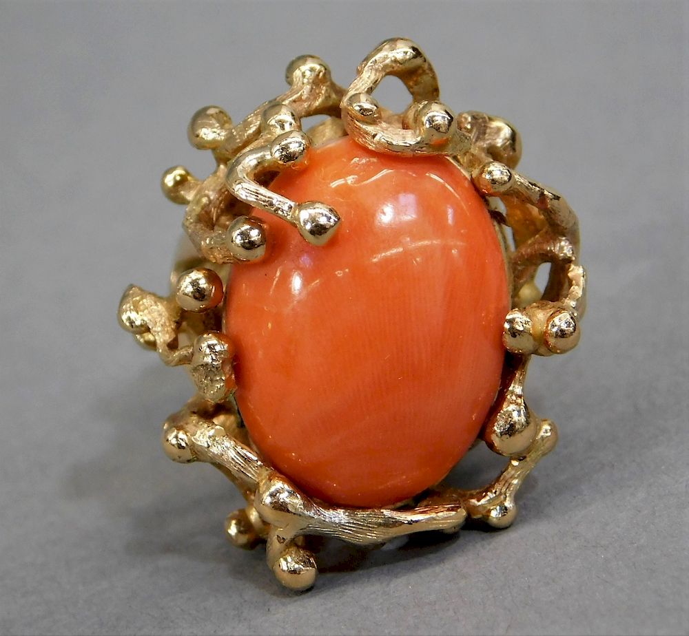 Appraisal: Lady's K Gold Coral Cocktail Ring Size United States th