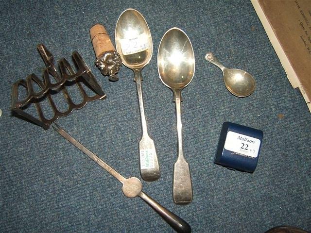 Appraisal: Two silver serving spoons with marks for London makers mark