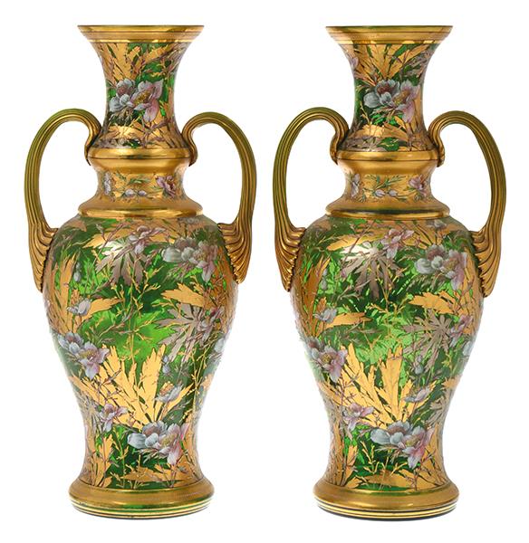 Appraisal: A PAIR OF VENETIAN GILT AND ENAMELLED GREEN GLASS TWO