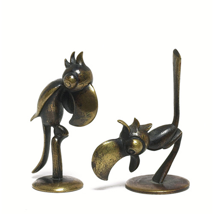 Appraisal: Hagenauer figurals bronzed metal two comical birds original patina impressed