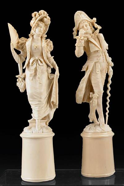 Appraisal: Two French carved ivory figures late th early th century