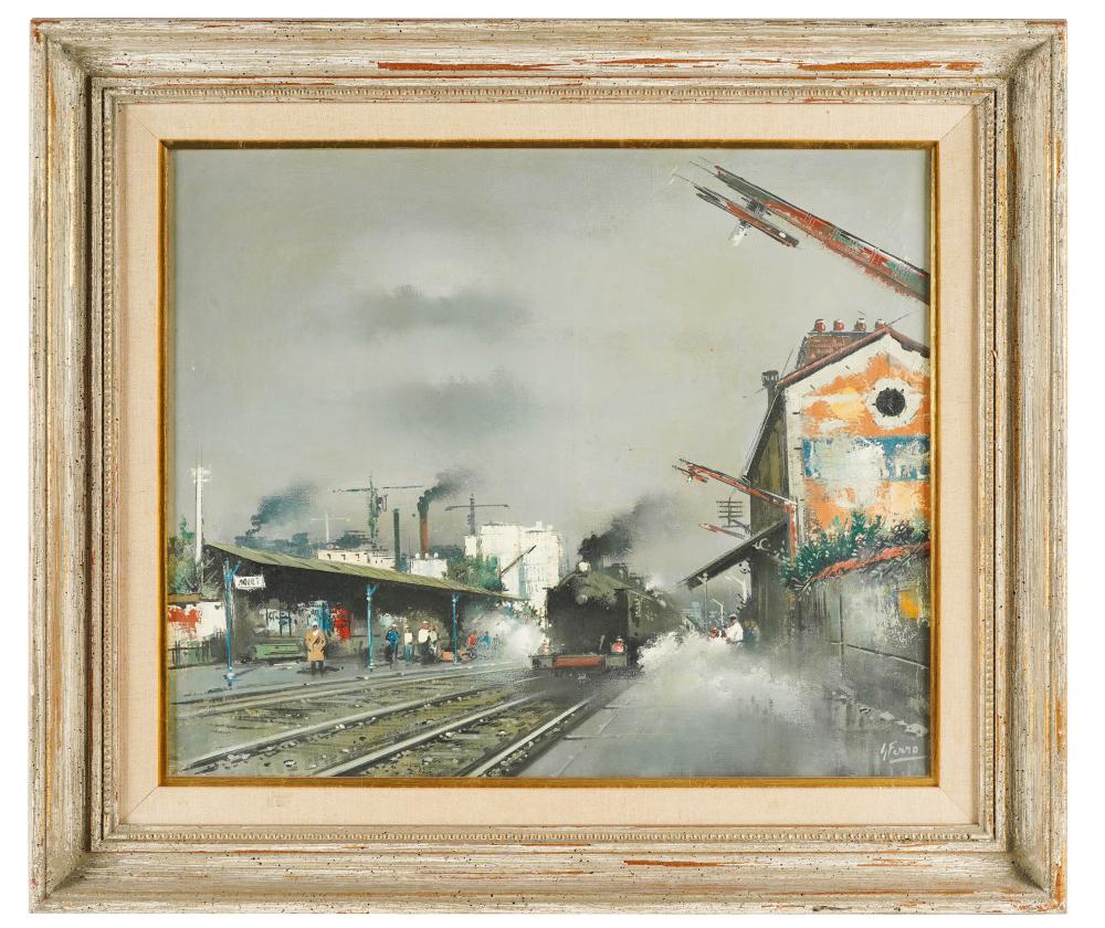 Appraisal: GABRIEL FERRO - RAILROAD STATIONoil on canvas signed lower right