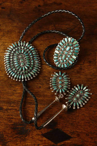 Appraisal: Native American Zuni sterling turquoise bolo ring Native American Zuni