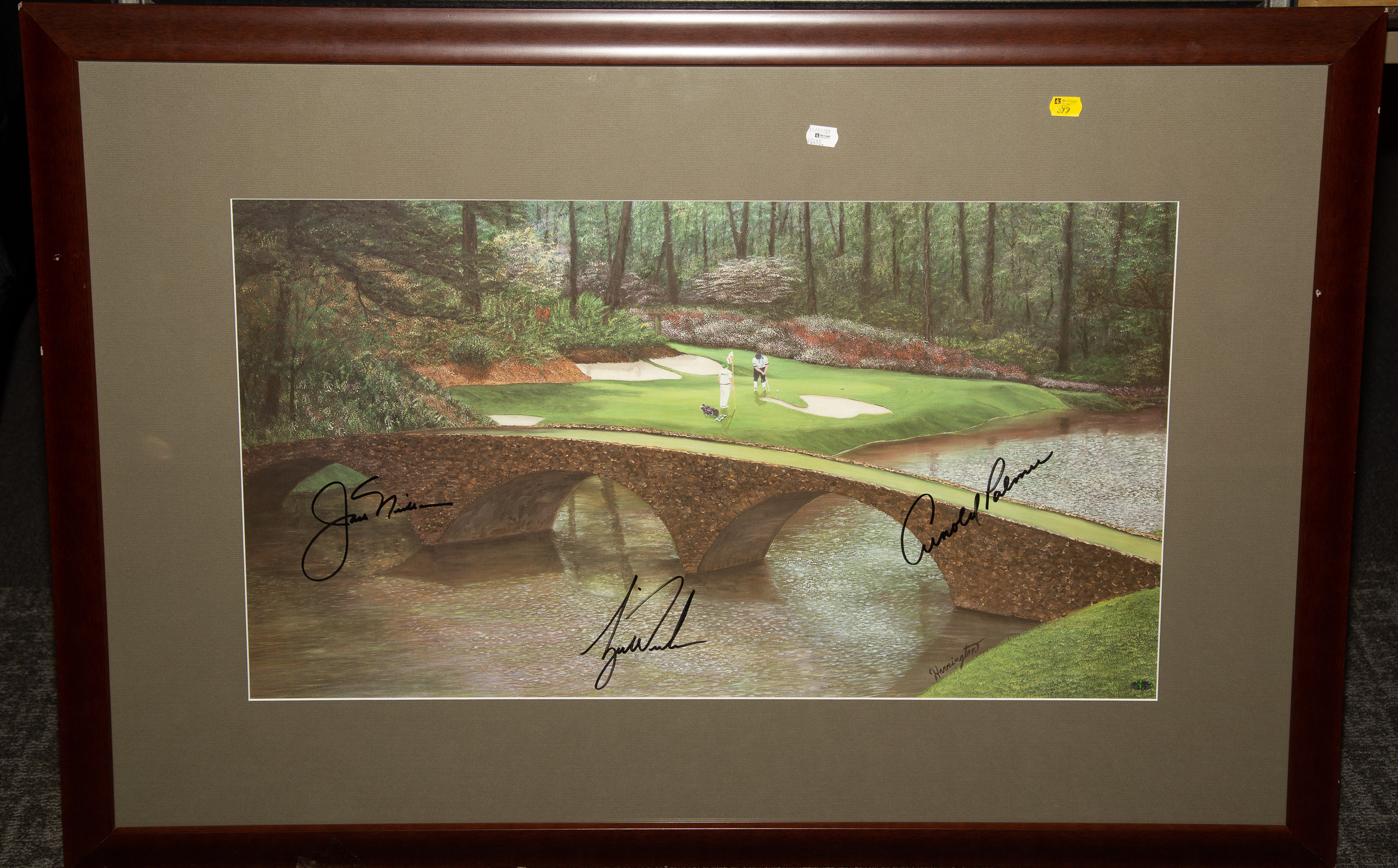 Appraisal: AUTOGRAPHED GOLF PRINT Signatures Jack Nicklaus Tiger Woods and Arnold