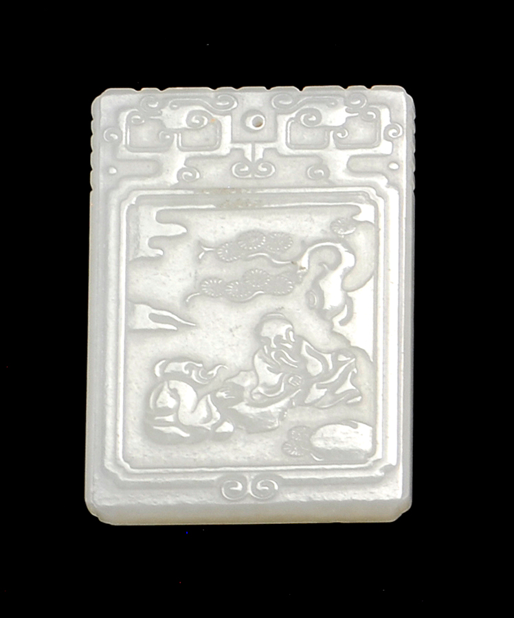 Appraisal: WHITE JADE PENDANT In rectangular form Carved on one face