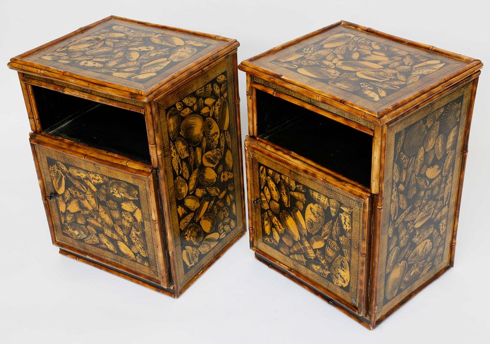 Appraisal: Pair of English Bamboo Bedside Cabinet End Tables Pair of