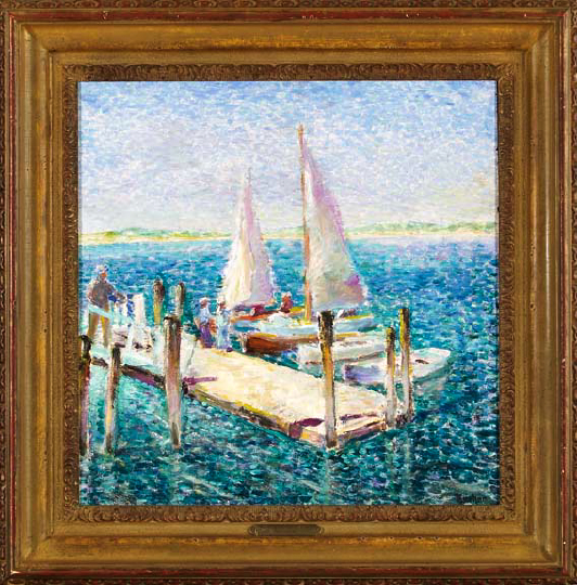 Appraisal: Max Kuehne German American - Dock with Sailboats oil on