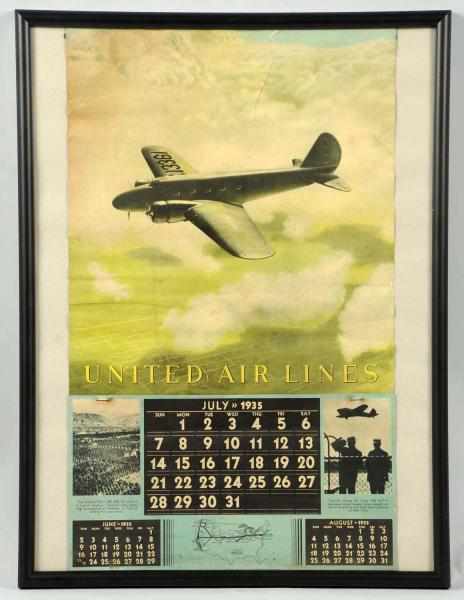 Appraisal: United Airlines Calendar Framed under glass Soiled with stains closed