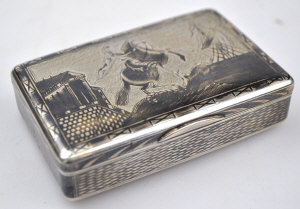 Appraisal: A Russian Zolotnicks snuff box decorated with engraved and niello