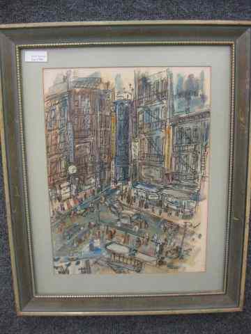 Appraisal: Michael Perry illustration art ''Chinatown'' watercolor and gouache well listed