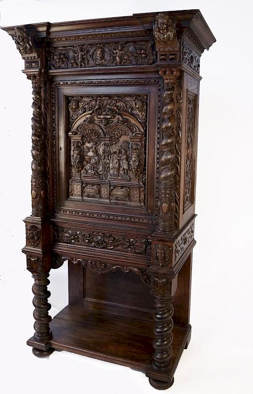 Appraisal: th Century Italian Renaissance Revival Court Cupboard ca Heavily carved