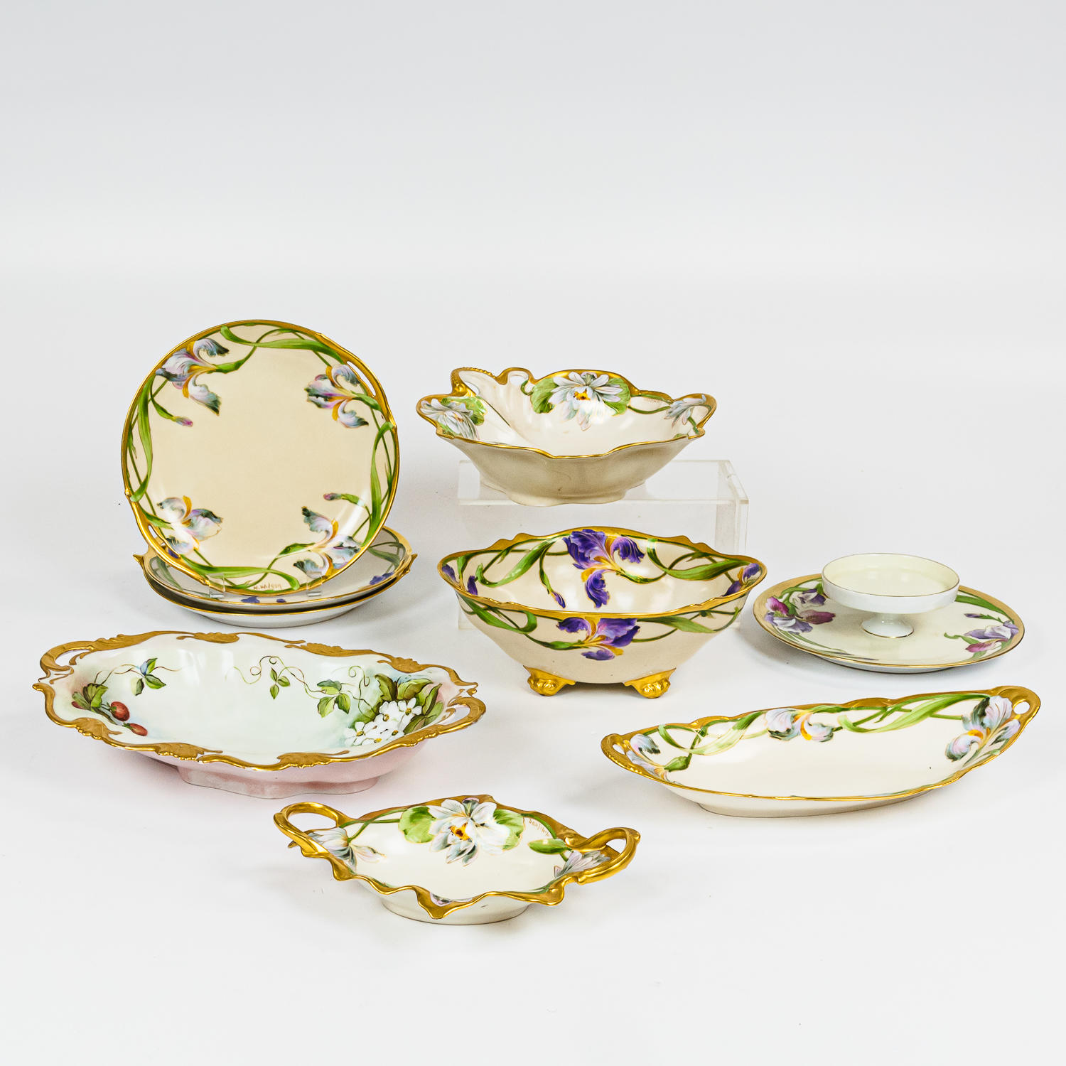 Appraisal: Group of European Hand-painted Tableware including French Art Nouveau-style gilt