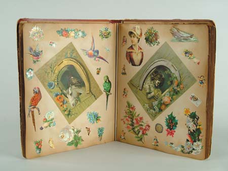 Appraisal: VICTORIAN SCRAP BOOK Pages have glued in dye cut cards