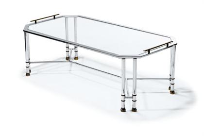 Appraisal: Chrome and glass coffee table american nd quarter of the