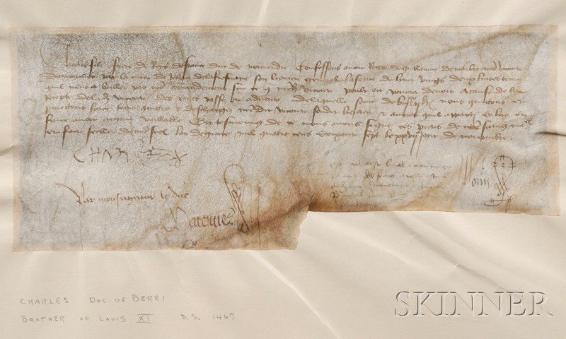 Appraisal: Charles de Valois Duc de Berry Signed document one page