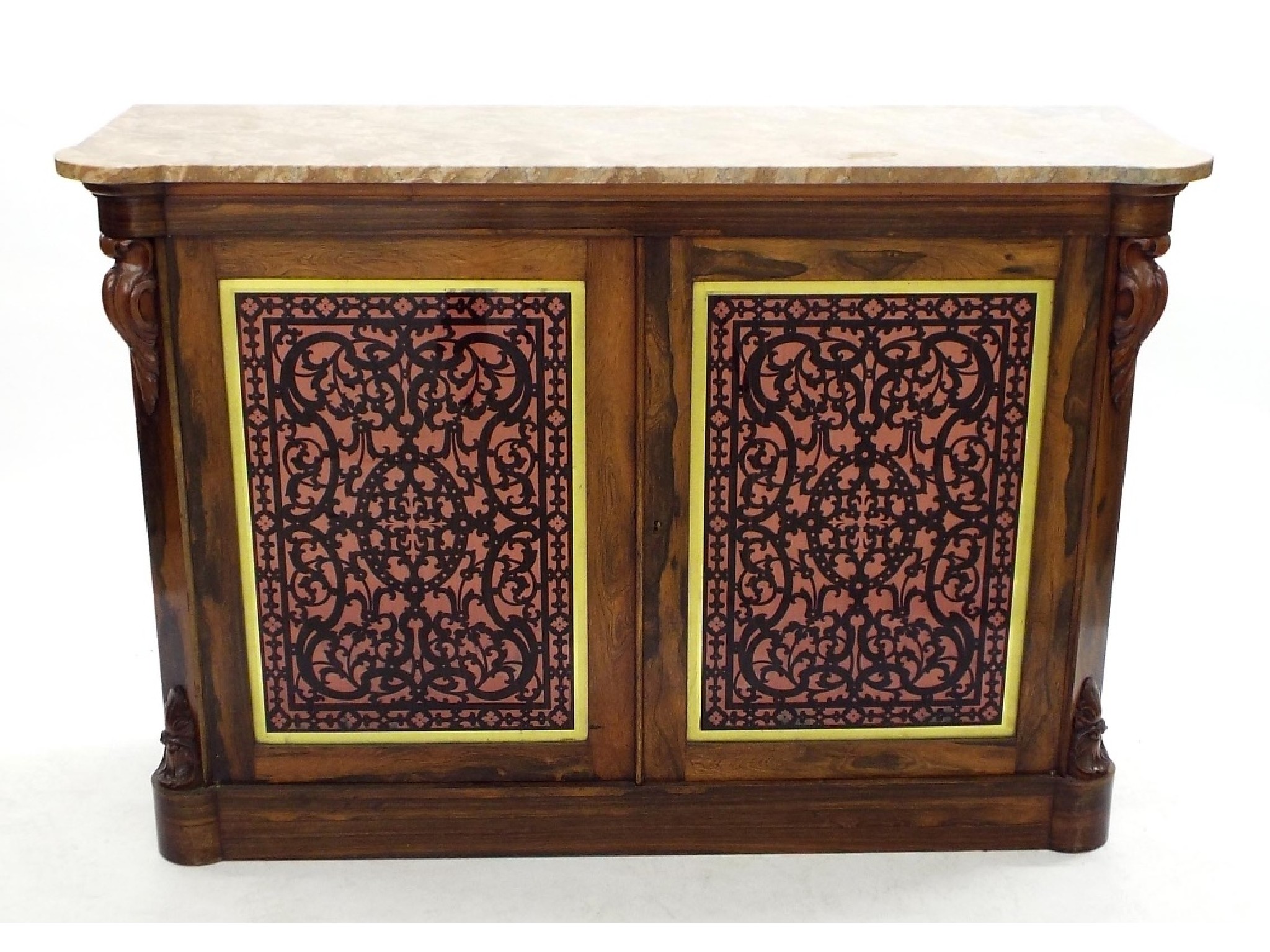 Appraisal: Good quality Victorian rosewood marble top credenza with decorative painted