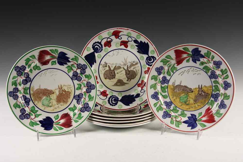 Appraisal: RABBIT PLATES - Circa Creamware Plates with handpainted Virginia Rose