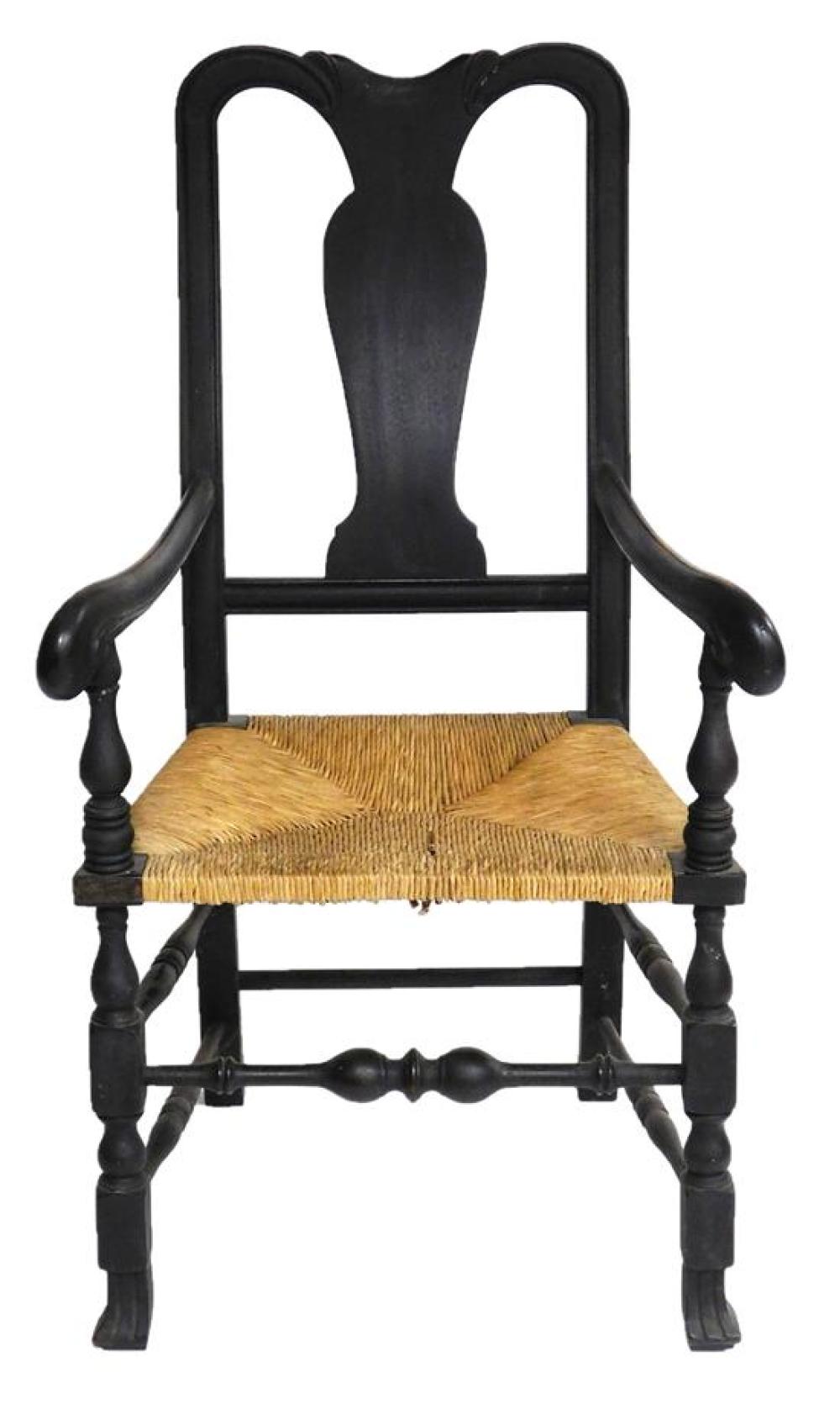 Appraisal: Bench made armchair Queen Anne style black finish solid vasiform