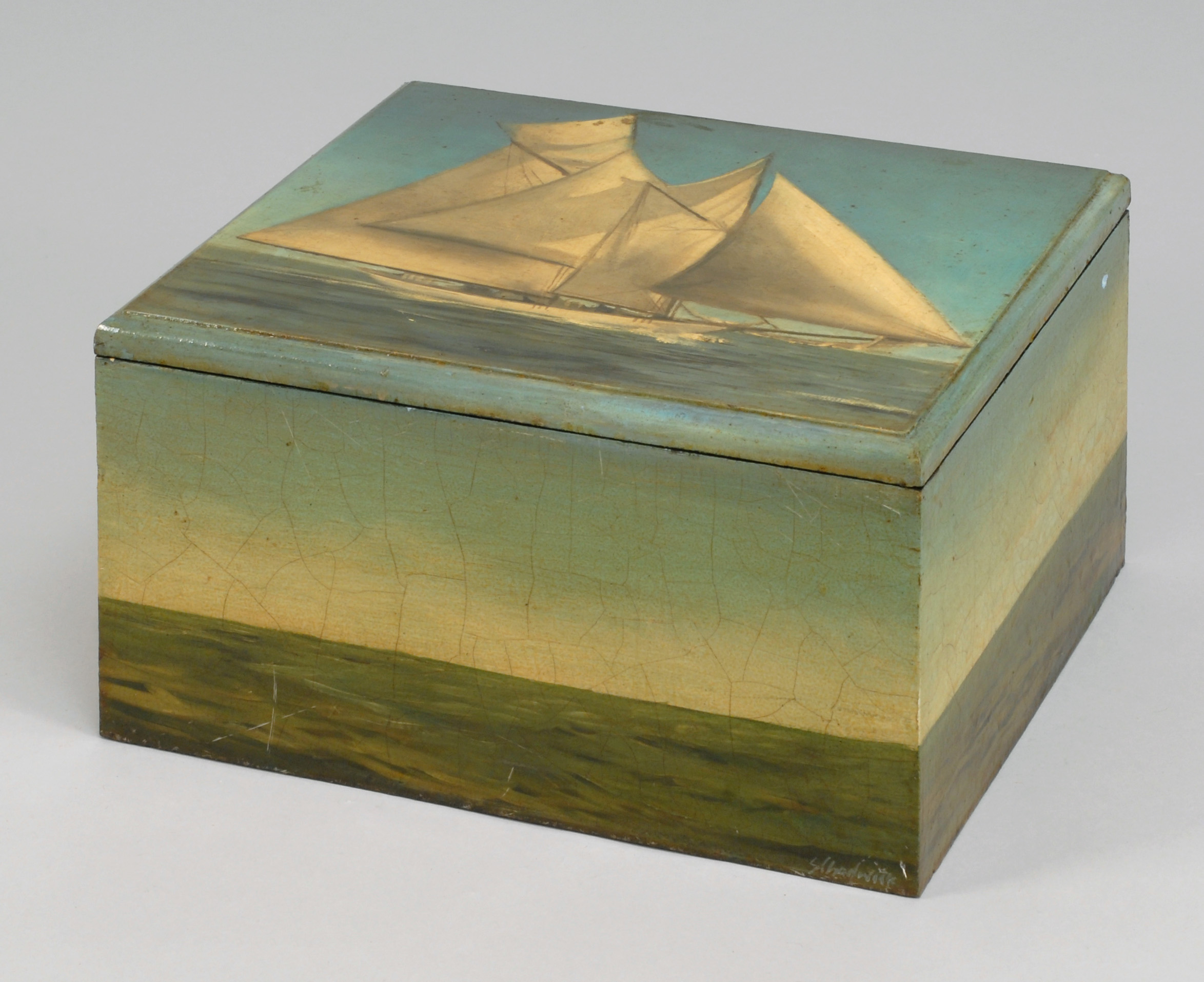 Appraisal: SUSAN CHADWICKMartha's Vineyard ContemporaryLift-top box with painted decoration Top with