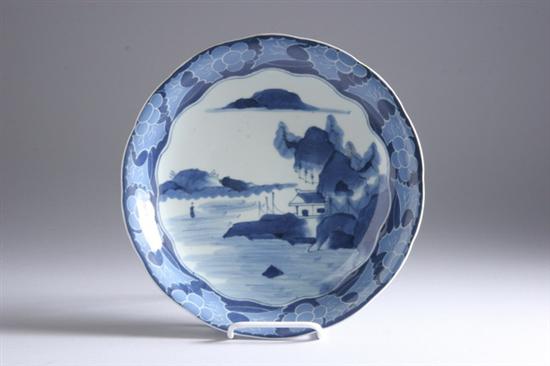 Appraisal: JAPANESE BLUE AND WHITE PORCELAIN SHALLOW BOWL Meiji period Riverscape